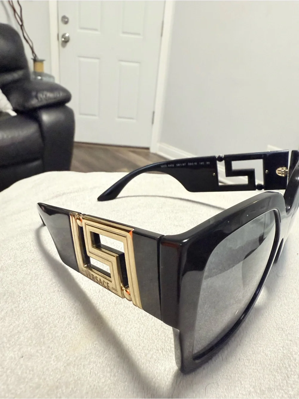 Versace Black Sunglasses with Gold Greek Key Accent